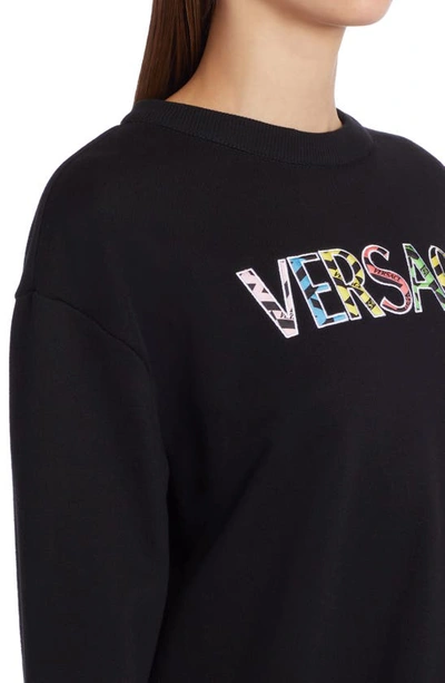 Shop Versace Logo Appliqué Cotton Sweatshirt In Black