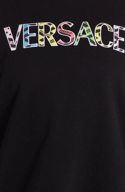 Shop Versace Logo Appliqué Cotton Sweatshirt In Black