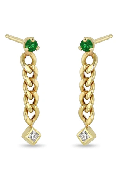 Shop Zoë Chicco Emerald & Diamond Chain Earrings In 14k Yg