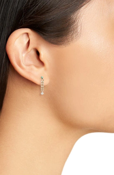 Shop Zoë Chicco Emerald & Diamond Chain Earrings In 14k Yg