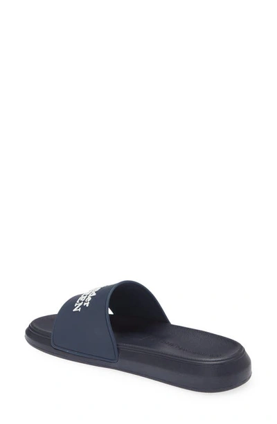 Shop Alexander Mcqueen Logo Slide Sandal In Navy/ White
