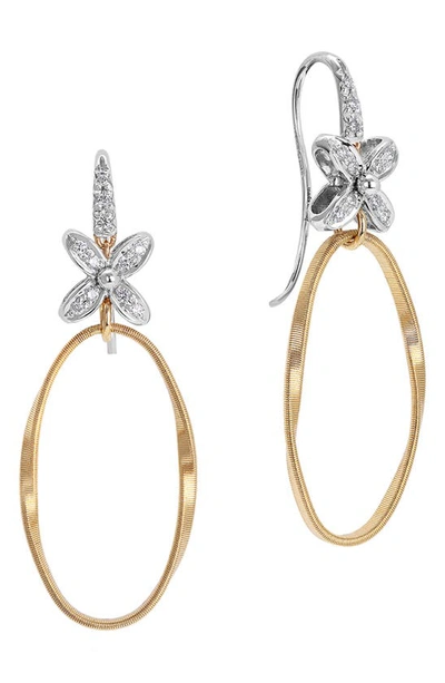 Shop Marco Bicego Marrakech Onde Floral Diamond Drop Hoop Earrings In Yellow-white