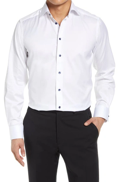 Shop Eton Signature Contemporary Fit Cotton Twill Dress Shirt In White/ Navy