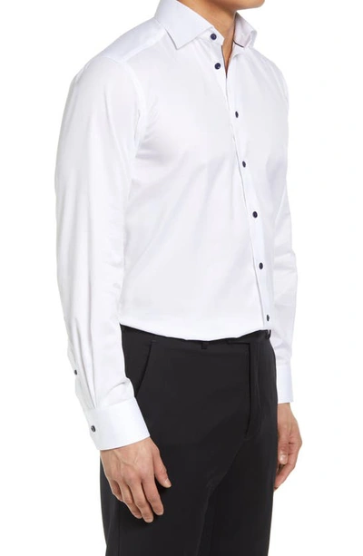 Shop Eton Signature Contemporary Fit Cotton Twill Dress Shirt In White/ Navy