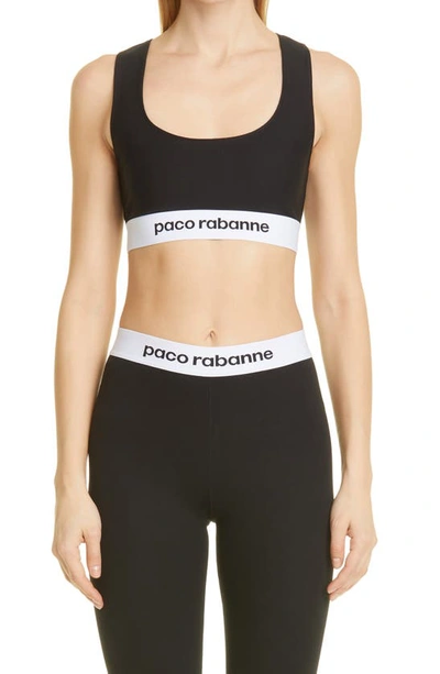 Shop Paco Rabanne Logo Bodyline Sports Bra In P001 Black