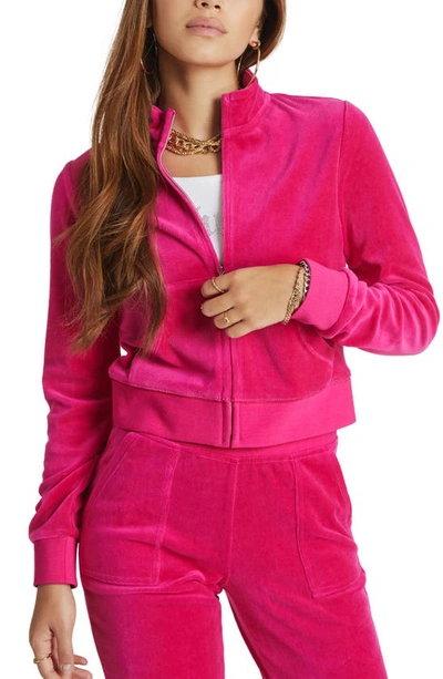 Juicy Couture Mock-neck Velour Cropped Zip-front Jacket In Pink | ModeSens