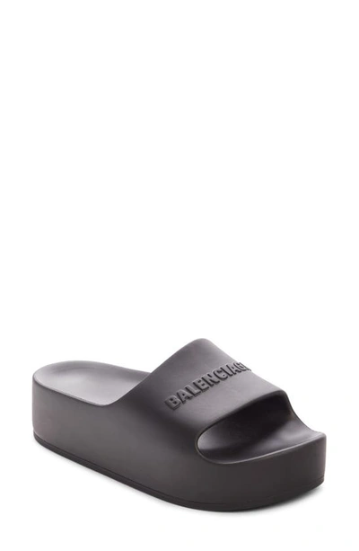 Shop Balenciaga Logo Platform Slide Sandal In Black
