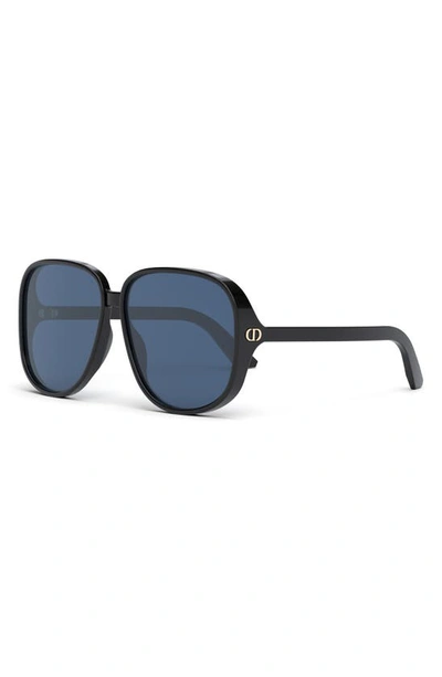Shop Dior Ddoll S1u 63mm Round Sunglasses In Shiny Black / Blue