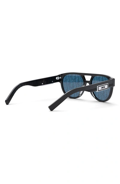 Shop Dior 'b23 R1i 54mm Round Sunglasses In Shiny Black / Blu Mirror