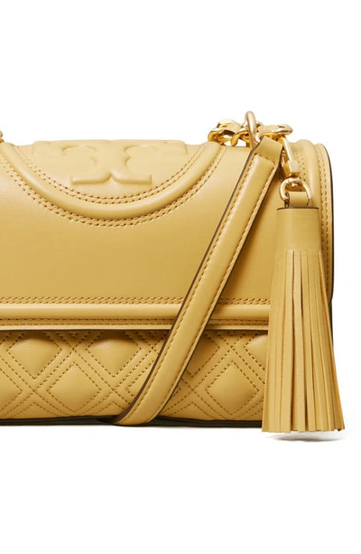 Shop Tory Burch Fleming Small Convertible Leather Shoulder Bag In Beeswax