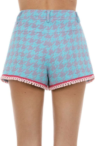 Shop Moschino Ladies Who Lunch Houndstooth Tweed Shorts In Fantasy Print Light Blue