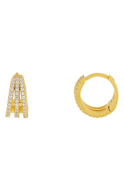 Shop Adinas Jewels Pavé Triple Row Huggie Earrings In Gold