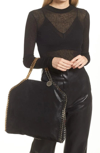 Stella Mccartney The Falabella Mini Faux Brushed-leather Shoulder Bag In Black
