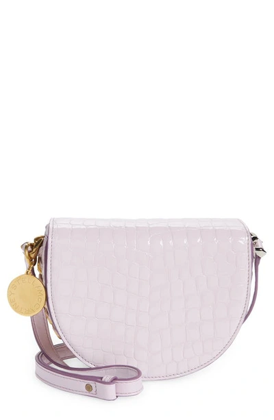 Shop Stella Mccartney Small Frayme Croc Embossed Faux Leather Shoulder Bag In 5310 Lilac