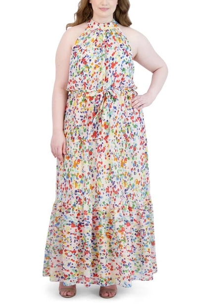 Shop Julia Jordan Print Belted Tiered Maxi Dress In Blush Multi