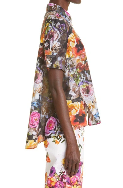 Shop Adam Lippes Floral Print Voile Trapeze Shirt In Black Floral