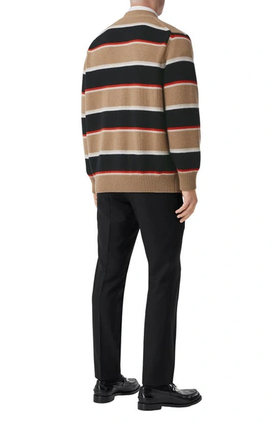 Shop Burberry Oakford Stripe Wool & Cashmere Cardigan In Camel