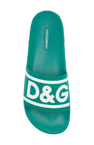 Shop Dolce & Gabbana Logo Slide Sandal In Verde/ Bianco