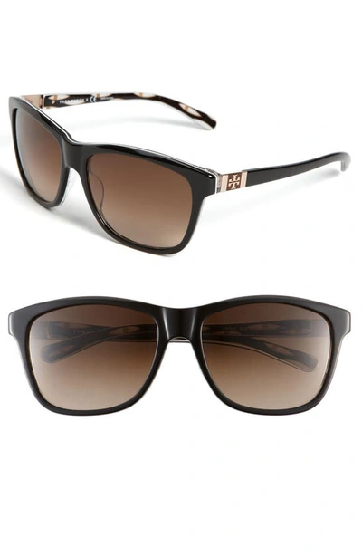 Shop Tory Burch Logo 57mm Translucent Sunglasses In Black/ White