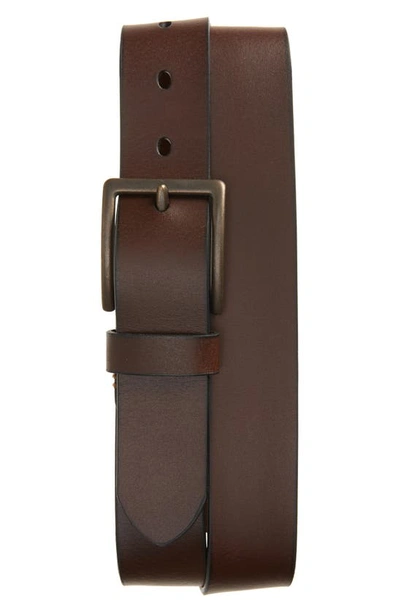 Shop Johnston & Murphy Rivet Leather Belt In Dark Brown Full Grain
