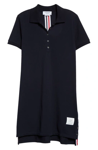 Shop Thom Browne Stripe Piqué Polo Dress In Navy