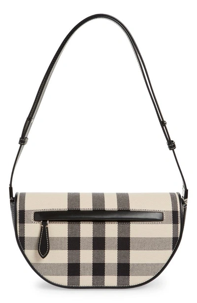 Shop Burberry Olympia Check Canvas Shoulder Bag In Butterbeige/ Black