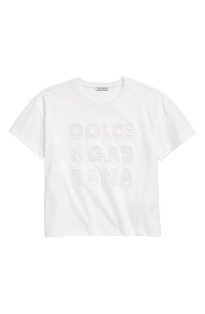 Shop Dolce & Gabbana Kids' Lace Logo Appliqué T-shirt In W0800 Optical White