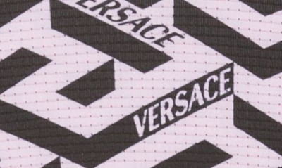 Shop Versace La Greca Monogram Print Sports Bra In Nero Candy