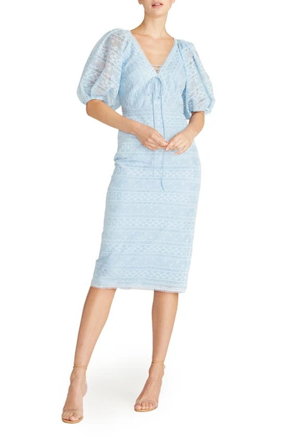 Blue hydrangea patterned organza midi dress