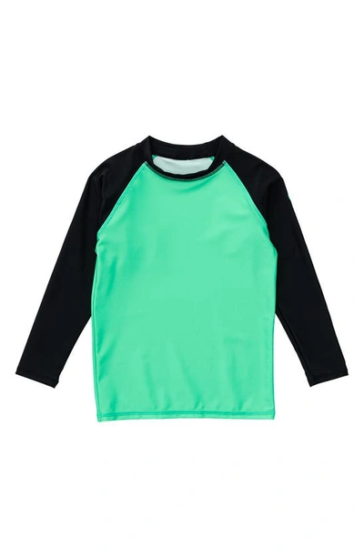 Shop Snapper Rock Kids' Colorblock Long Sleeve Rashguard Top In Aqua/ Black