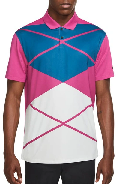 Shop Nike Dri-fit Vapor Argyle Polo In Active Pink/ Black