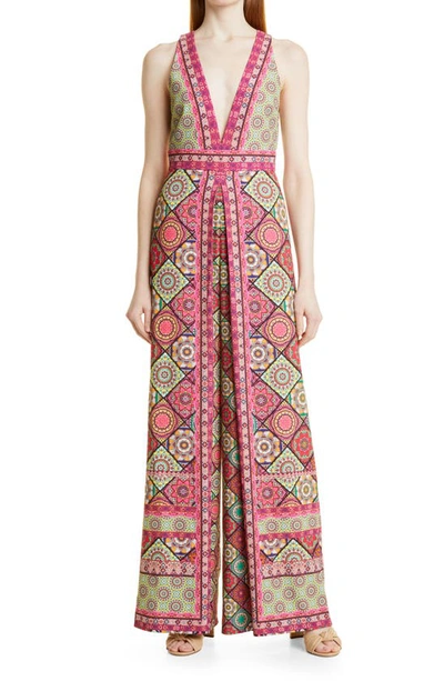 Alice And Olivia Audrie Pleated Jumpsuit With Deep V Neck In Far Out |  ModeSens
