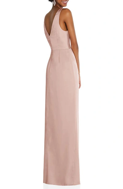 Shop After Six Sleeveless Satin Faux Wrap Gown In Toasted Sugar