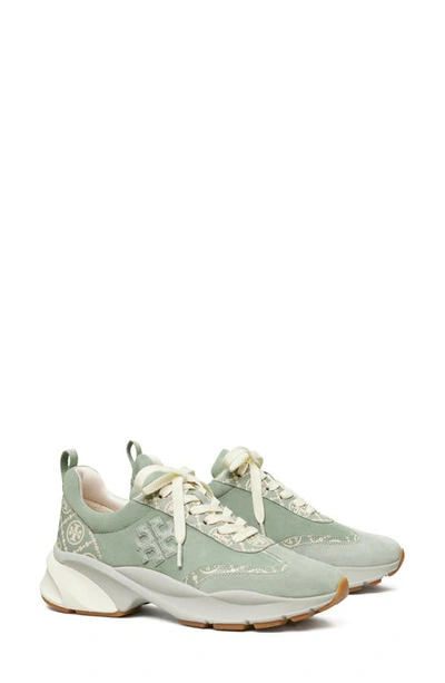 Shop Tory Burch T Monogram Good Luck Trainer Sneaker In Blue Celadon/ New Cream