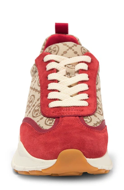 Shop Tory Burch T Monogram Good Luck Trainer Sneaker In Hazel / Tory Red