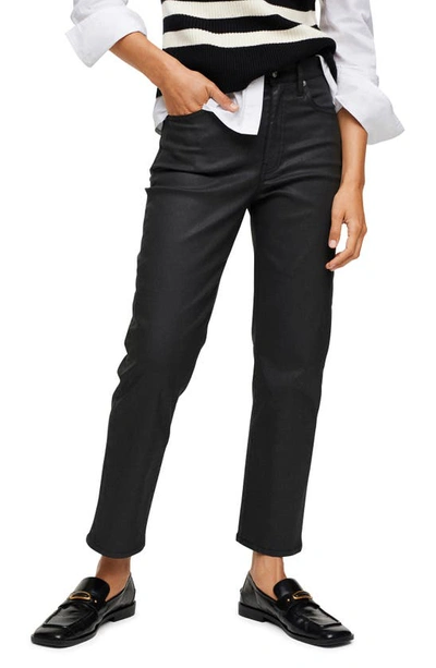 Mango Committed Collection Waxed Ankle Straight Leg Jeans In Black |  ModeSens