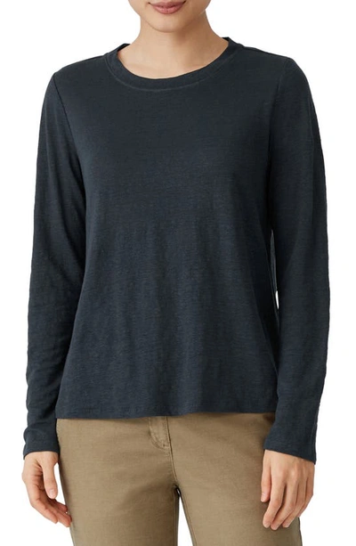 Shop Eileen Fisher Organic Linen Long Sleeve T-shirt In Ocean