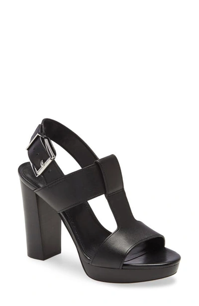 Michael Michael Kors Becker T Strap Womens Leather Peep-toe T-strap Heels  In Black | ModeSens