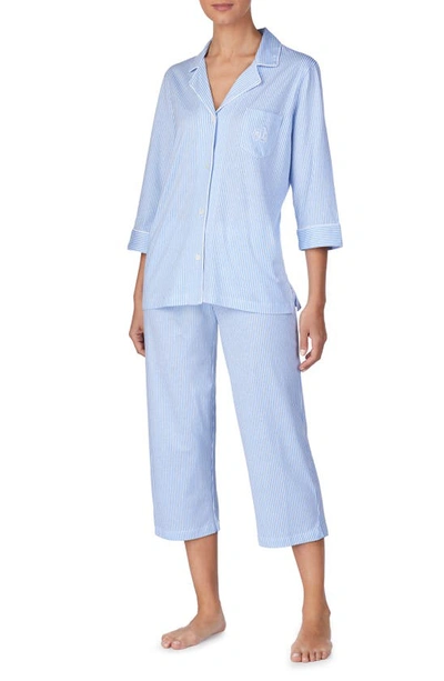 Shop Lauren Ralph Lauren Knit Crop Cotton Pajamas In Pastel Blue
