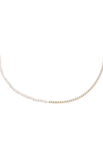 Shop Adinas Jewels Freshwater Pearl Tennis Necklace In Gold