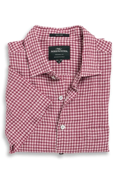 Shop Rodd & Gunn Dunsaddle Check Short Sleeve Linen Button-up Shirt In Garnet