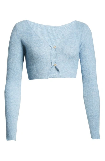 Shop Jacquemus Alzou Mohair Blend Crop Cardigan In Light Blue