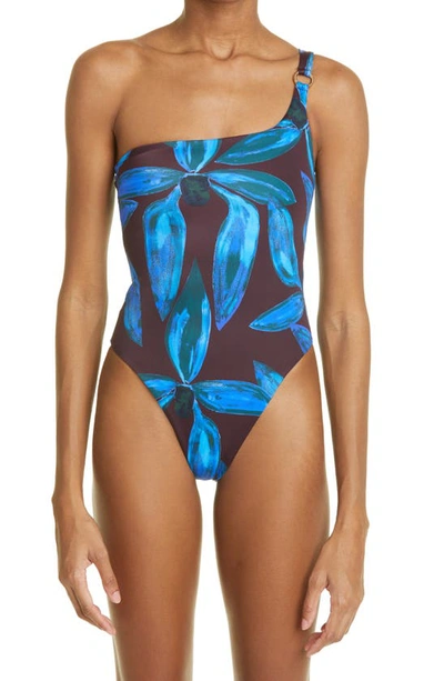 Shop Louisa Ballou One-shoulder One-piece Swimsuit In Blue Orchid