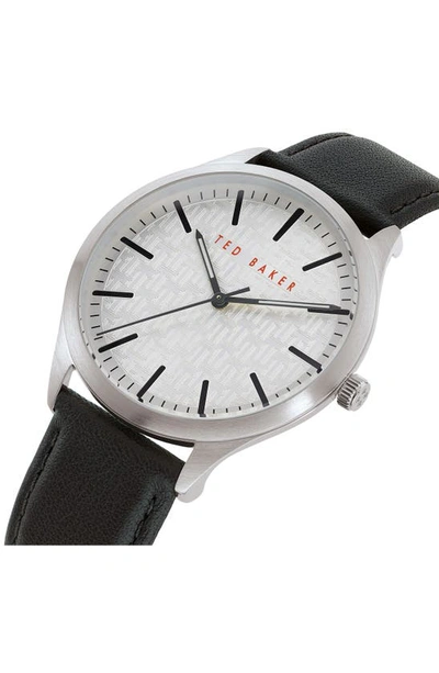 Shop Ted Baker Manhatt Leather Strap Watch, 40mm In Black/ Silver