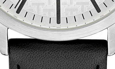 Shop Ted Baker Manhatt Leather Strap Watch, 40mm In Black/ Silver