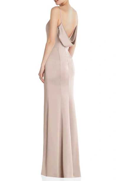 Shop After Six Cowl Back Charmeuse Gown In Cameo
