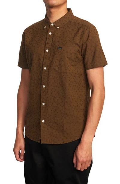 Shop Rvca That'll Do Dobby Short Sleeve Button-down Shirt In Tobacco