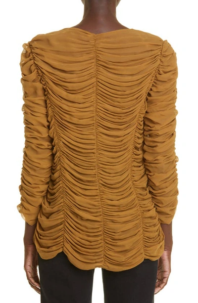 Shop Khaite Lita Ruched Silk Blouse In Khaki Brown