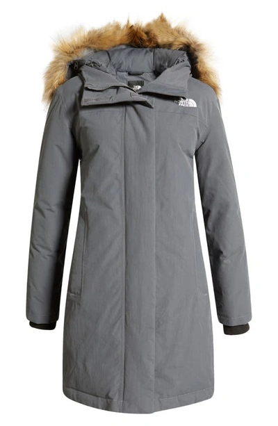 Shop The North Face Arctic Waterproof 550-fill-power Down Parka With Faux Fur Trim In Vanadis Grey