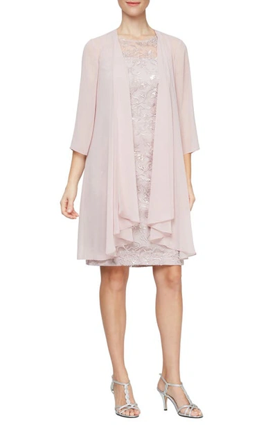 Shop Alex Evenings Sequin Lace Sheath Dress & Chiffon Jacket In Faded Rose